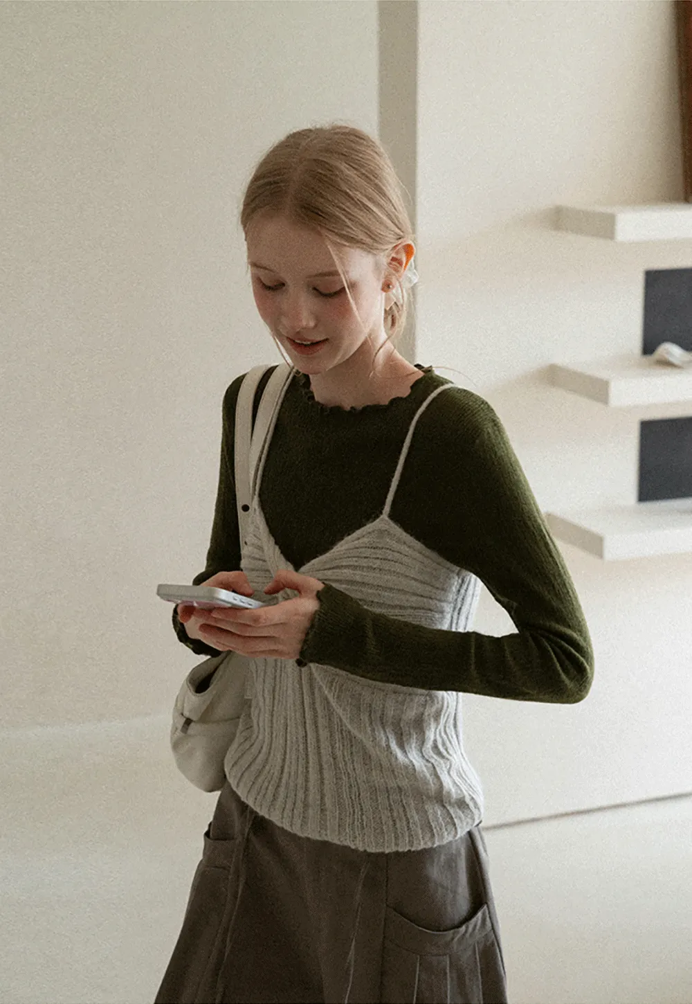 Twisted Front Ribbed Knit Tank Top