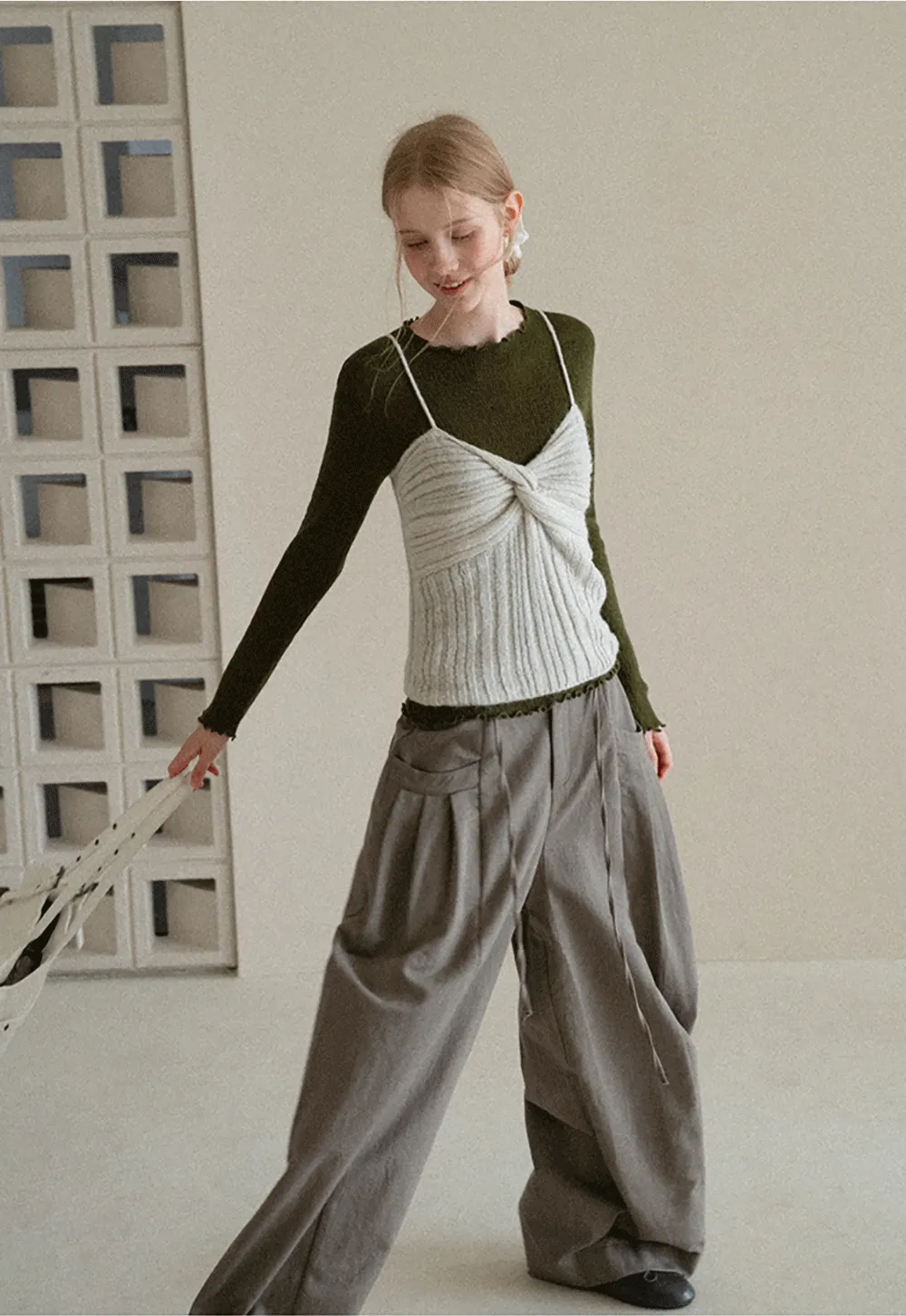Twisted Front Ribbed Knit Tank Top