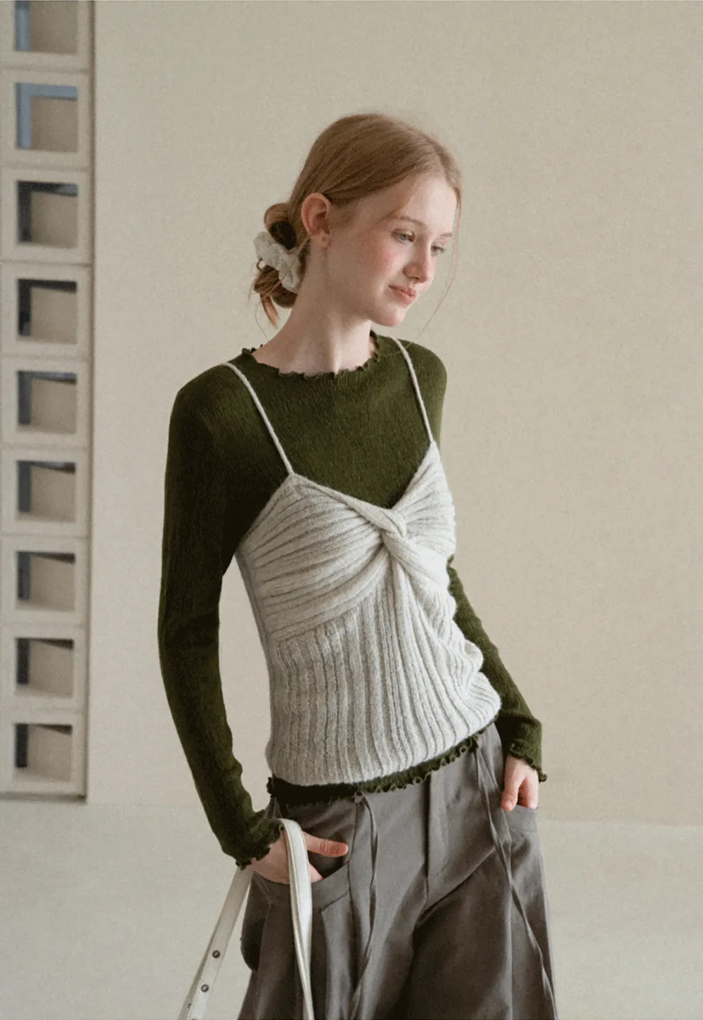 Twisted Front Ribbed Knit Tank Top