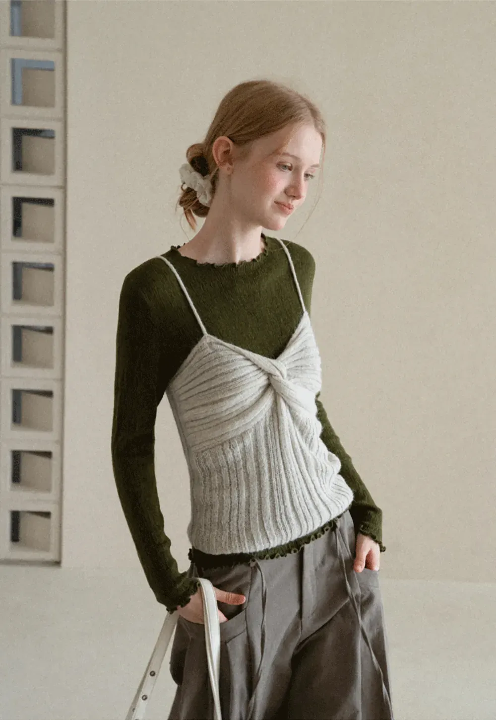 Twisted Front Ribbed Knit Tank Top