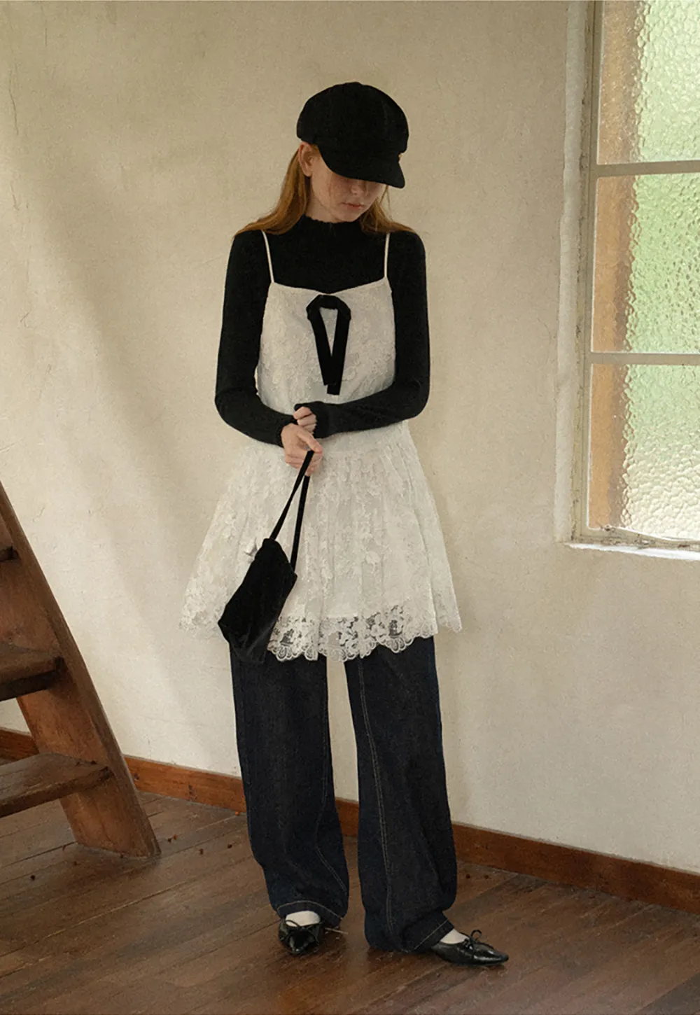 Lace Trim Tiered Slip Dress with Bow Detail