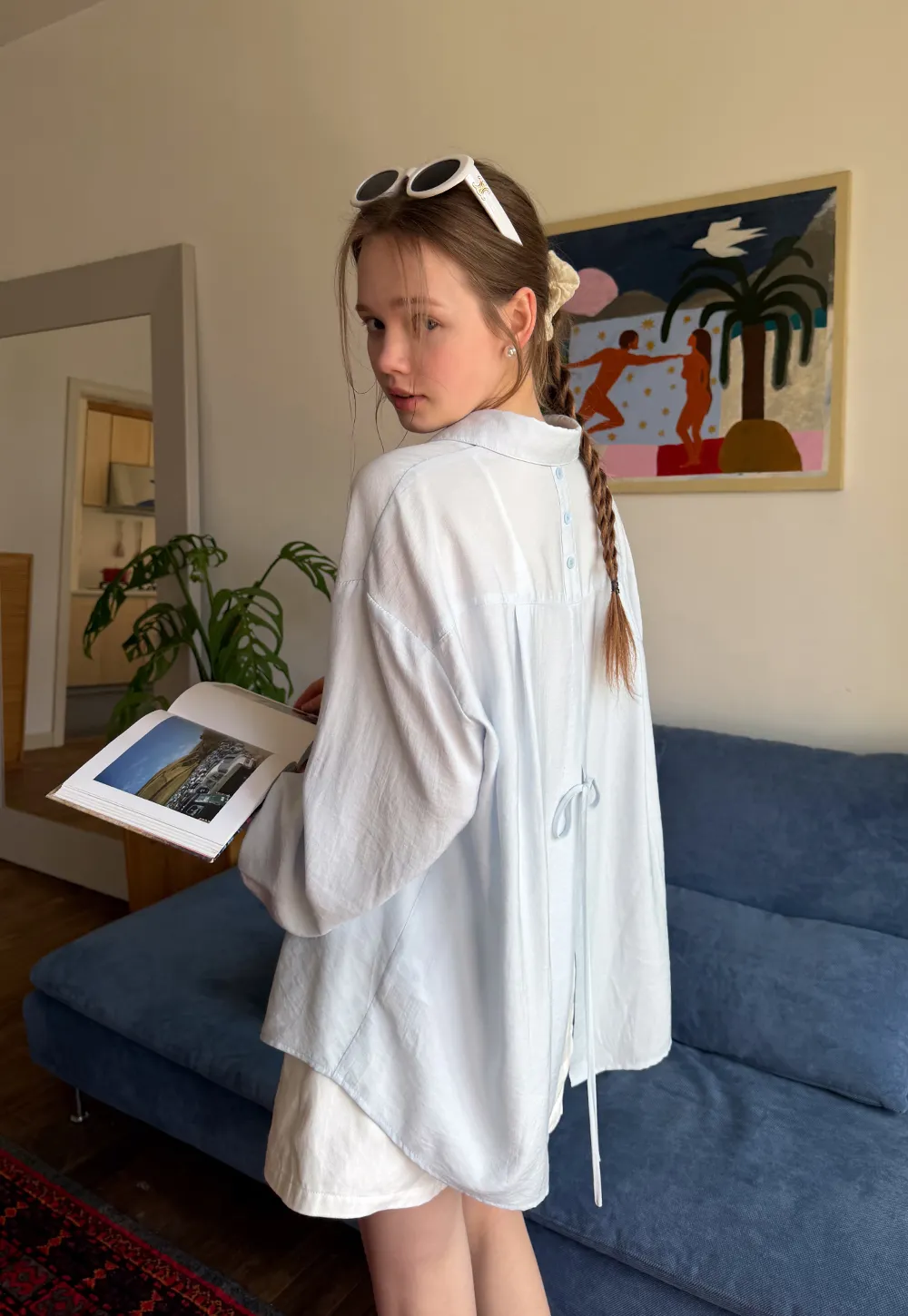 Oversized shirt with back tie detail and button placket