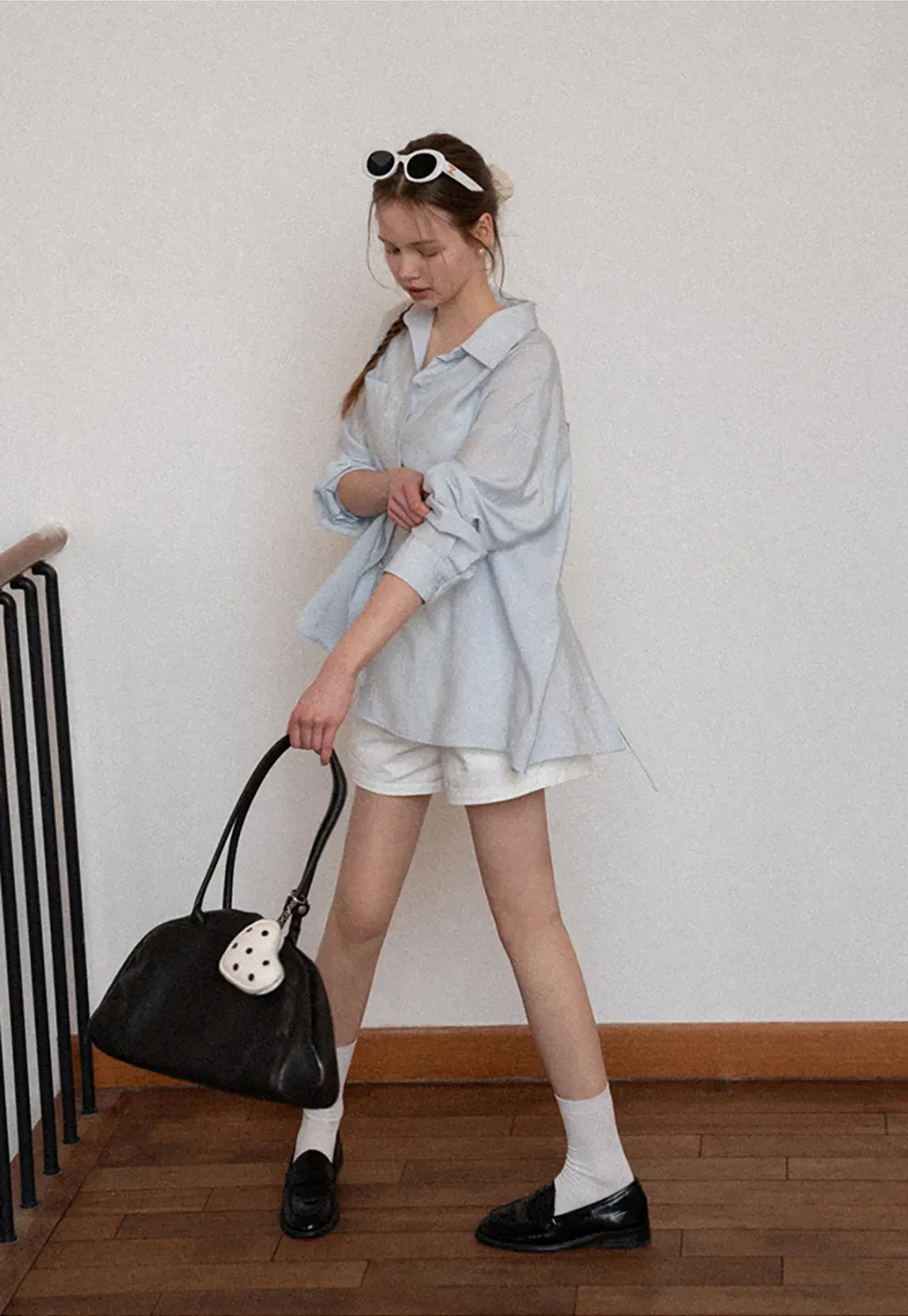 Oversized shirt with back tie detail and button placket