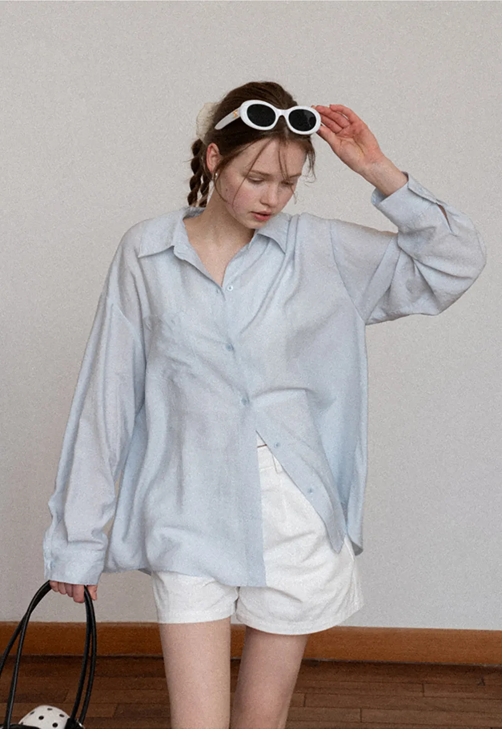Oversized shirt with back tie detail and button placket