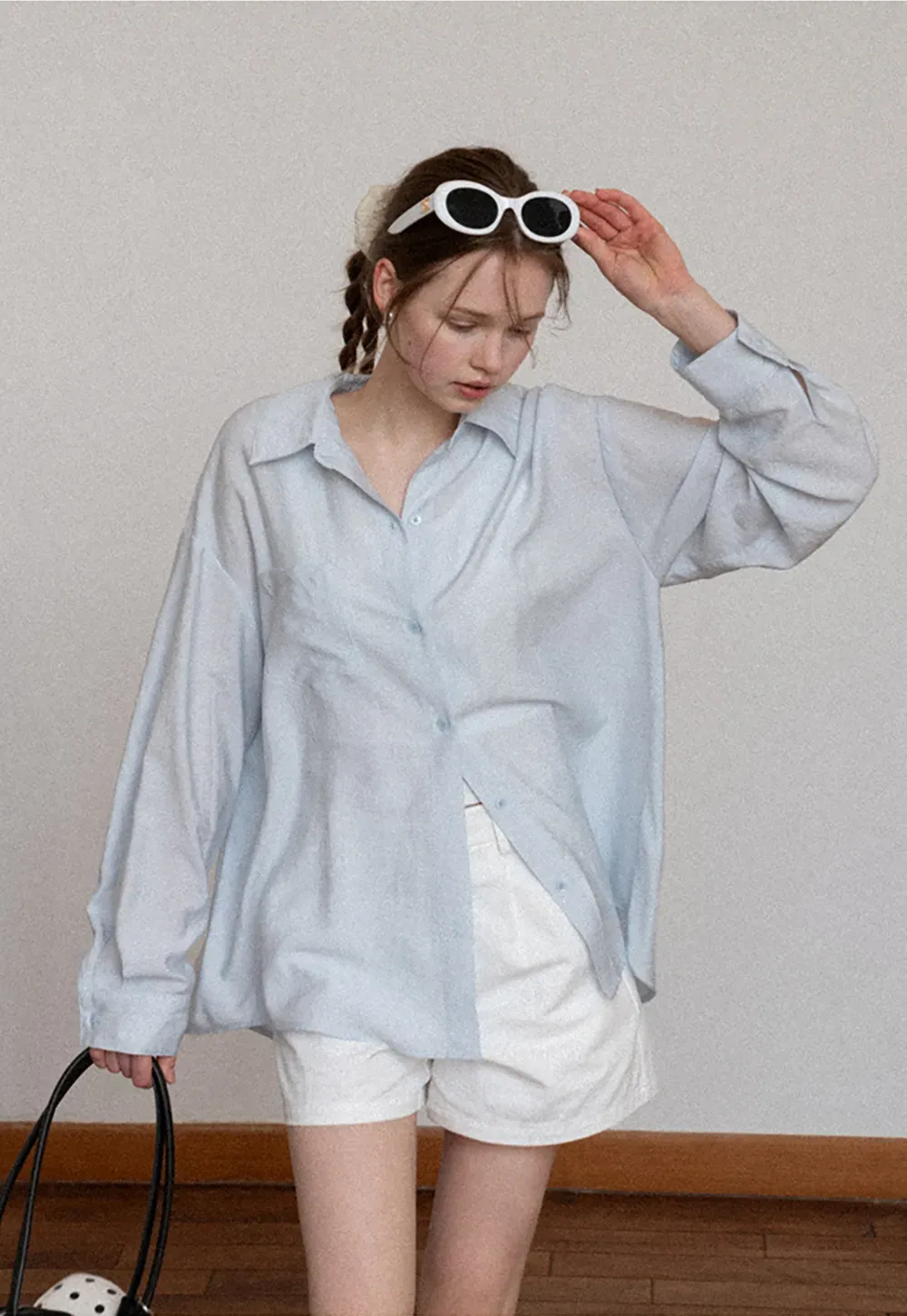 Oversized shirt with back tie detail and button placket