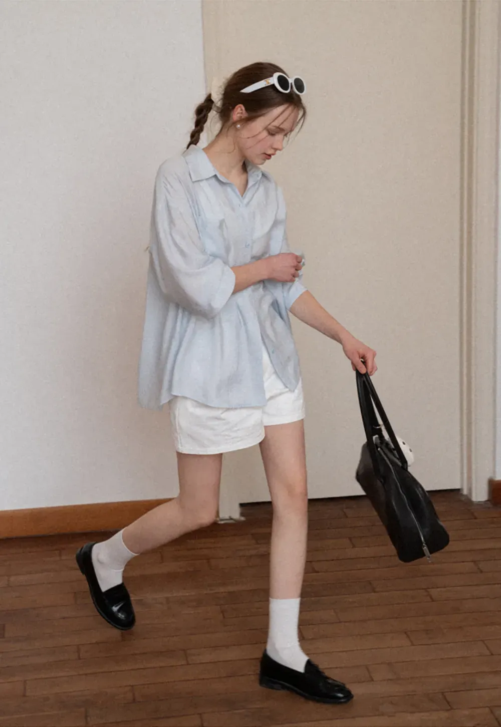 Oversized shirt with back tie detail and button placket