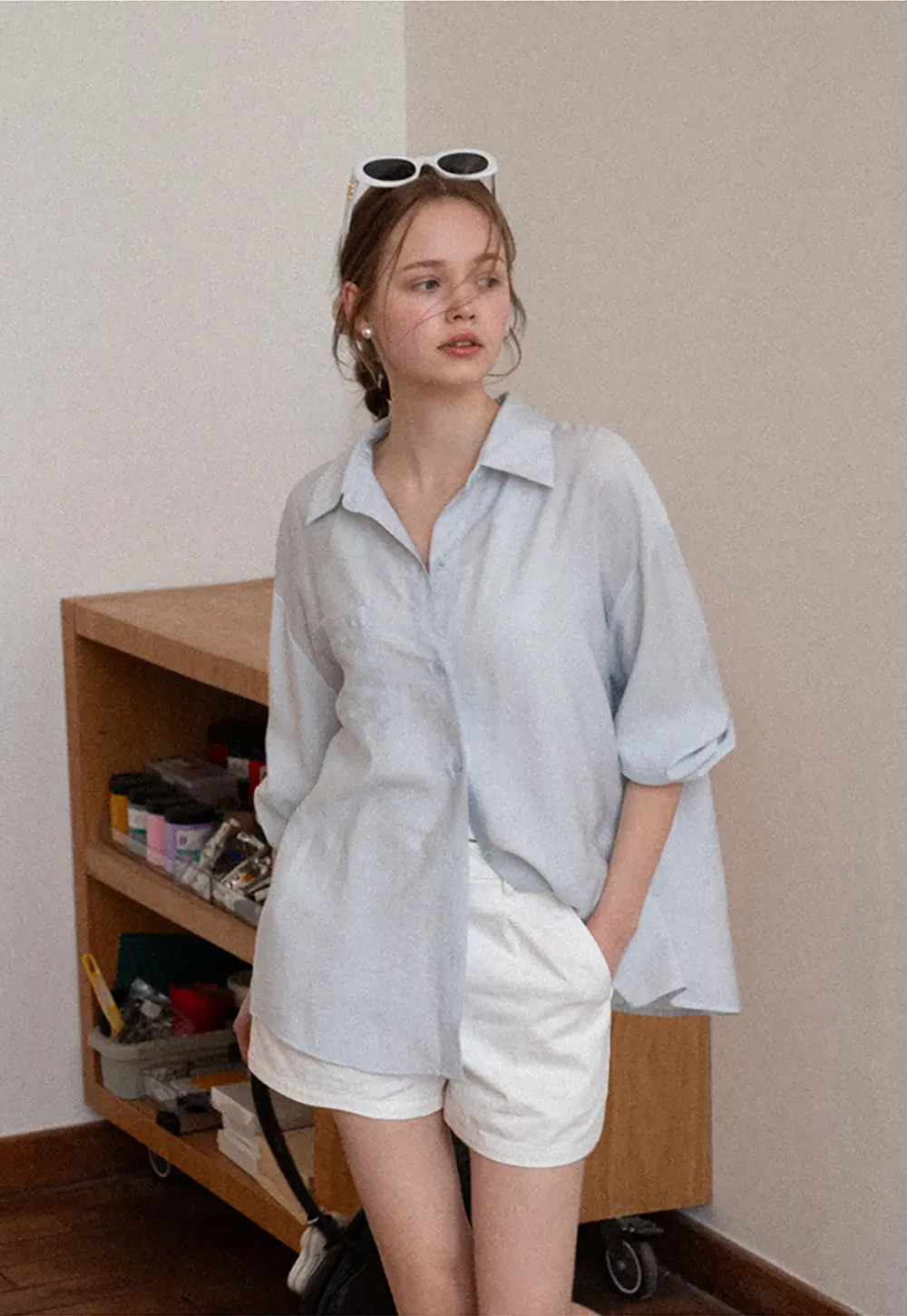 Oversized shirt with back tie detail and button placket