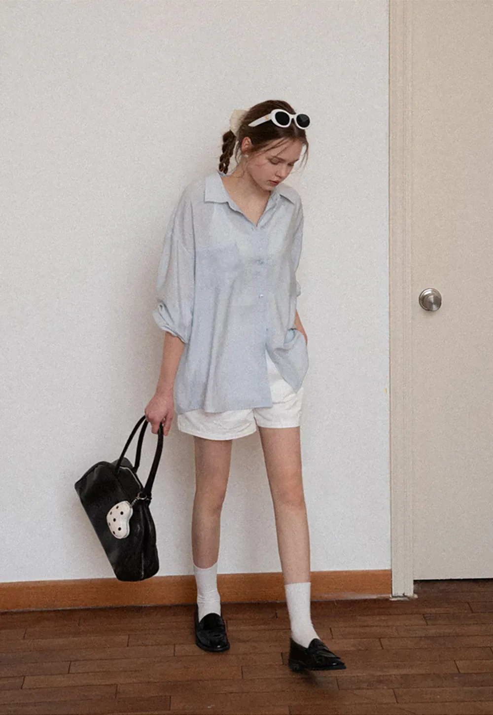 Oversized shirt with back tie detail and button placket