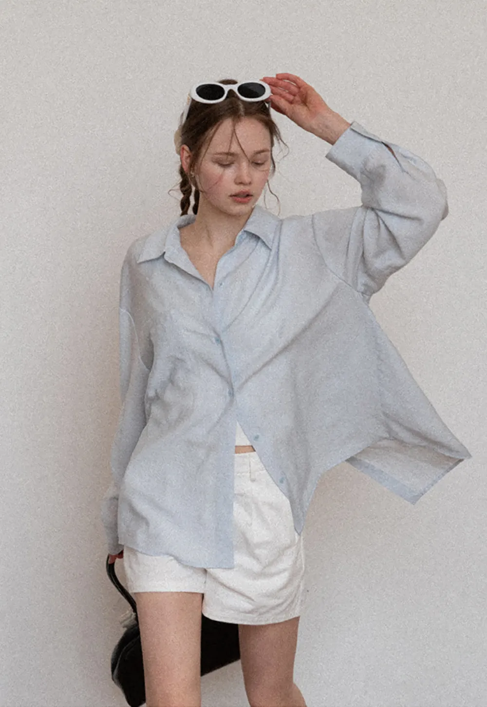 Oversized shirt with back tie detail and button placket
