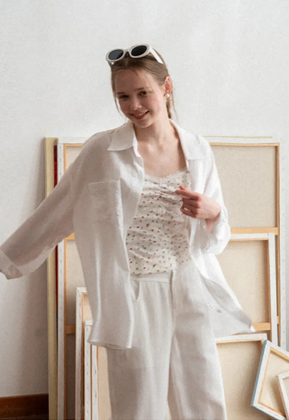 Oversized shirt with back tie detail and button placket