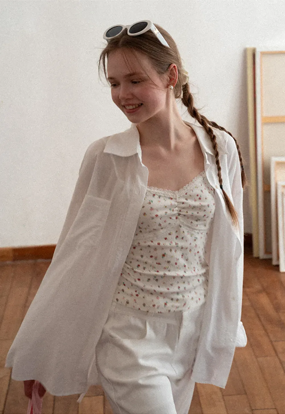 Oversized shirt with back tie detail and button placket