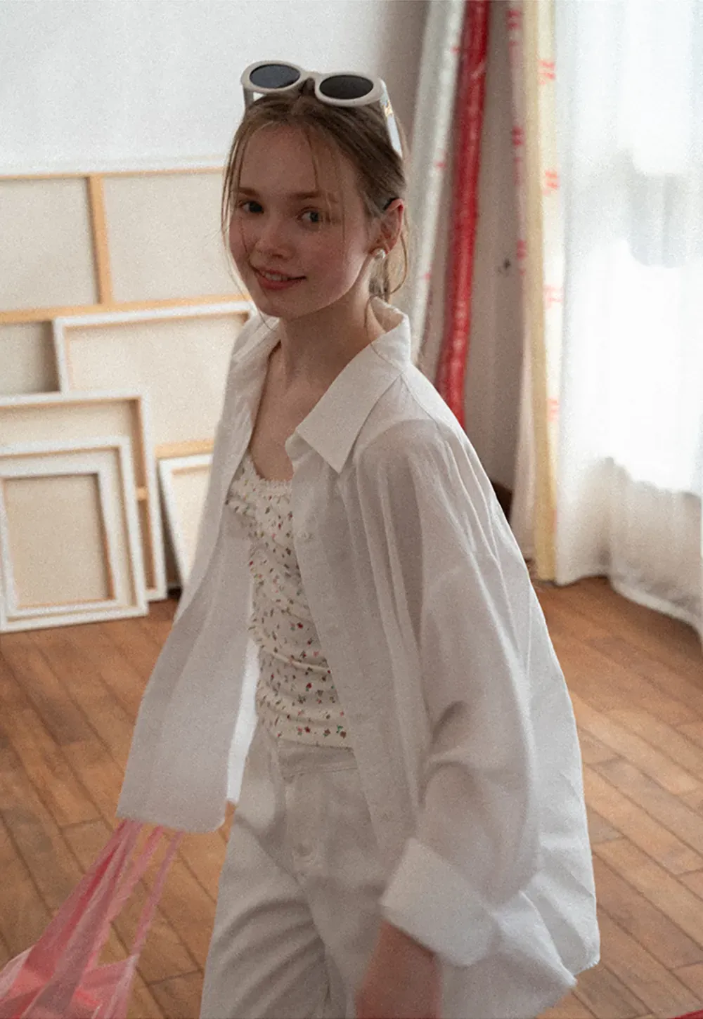 Oversized shirt with back tie detail and button placket