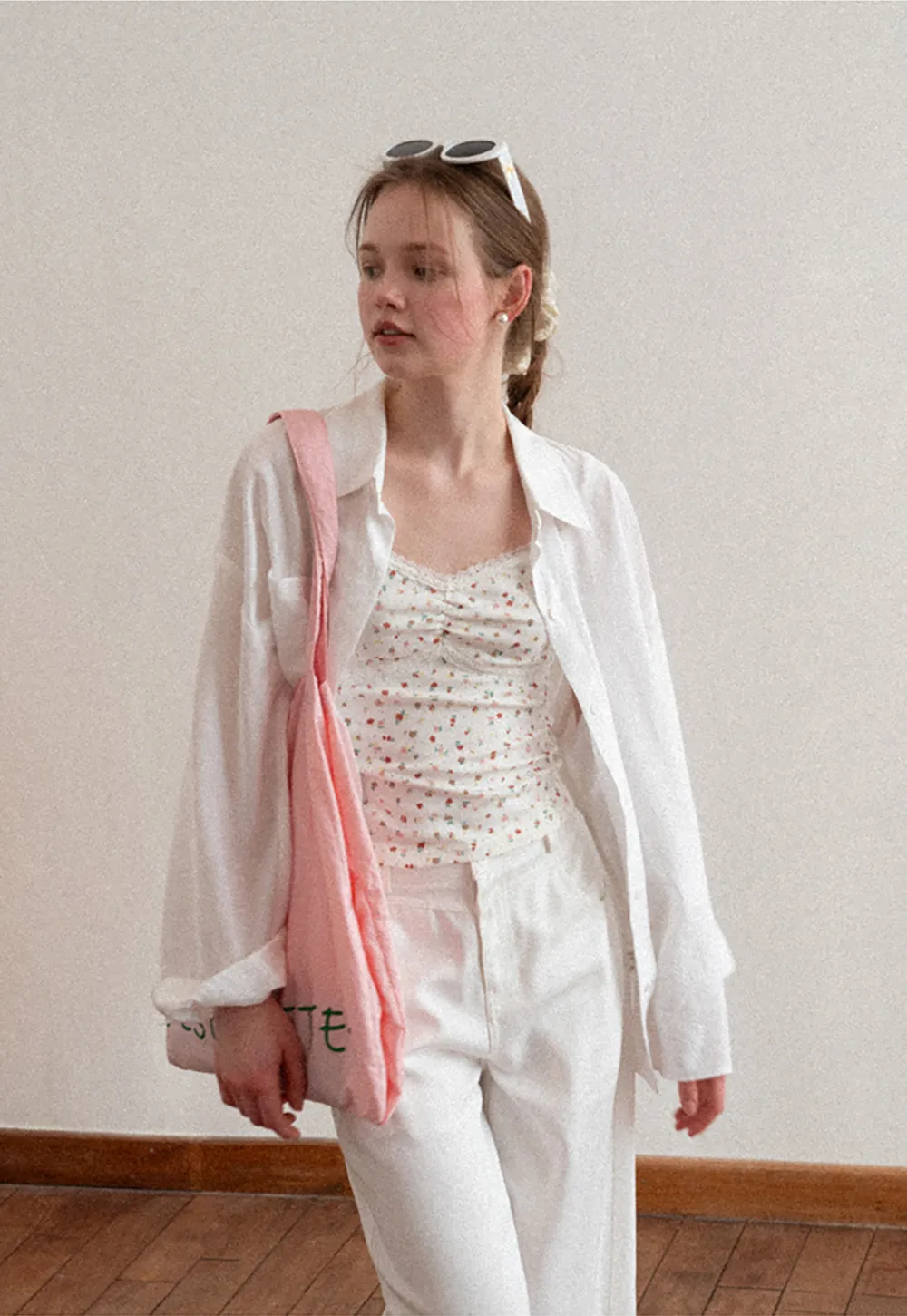 Oversized shirt with back tie detail and button placket