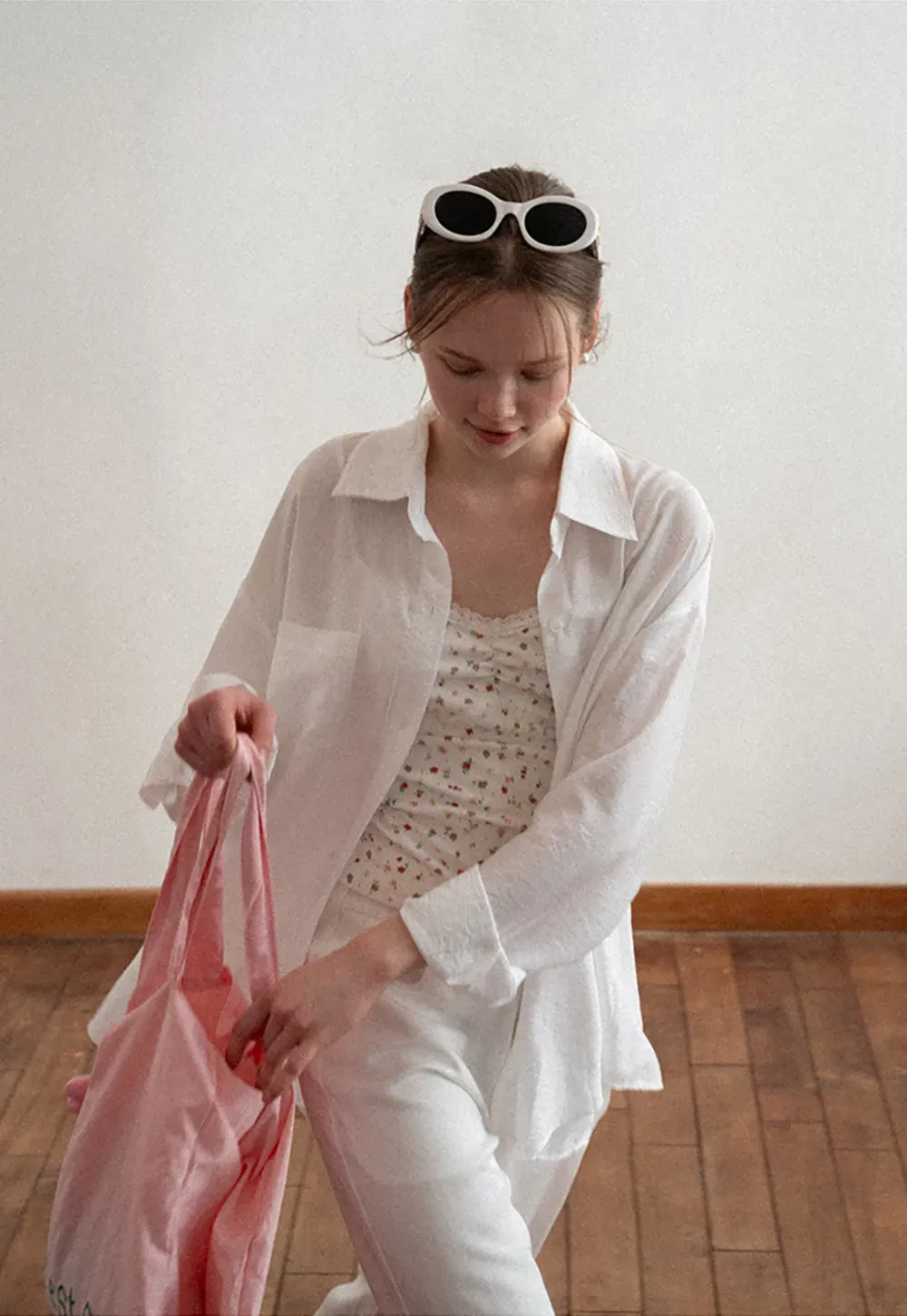 Oversized shirt with back tie detail and button placket