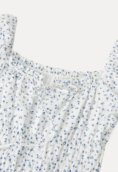 Floral Print Smocked Blouse with Ruffled Sleeves