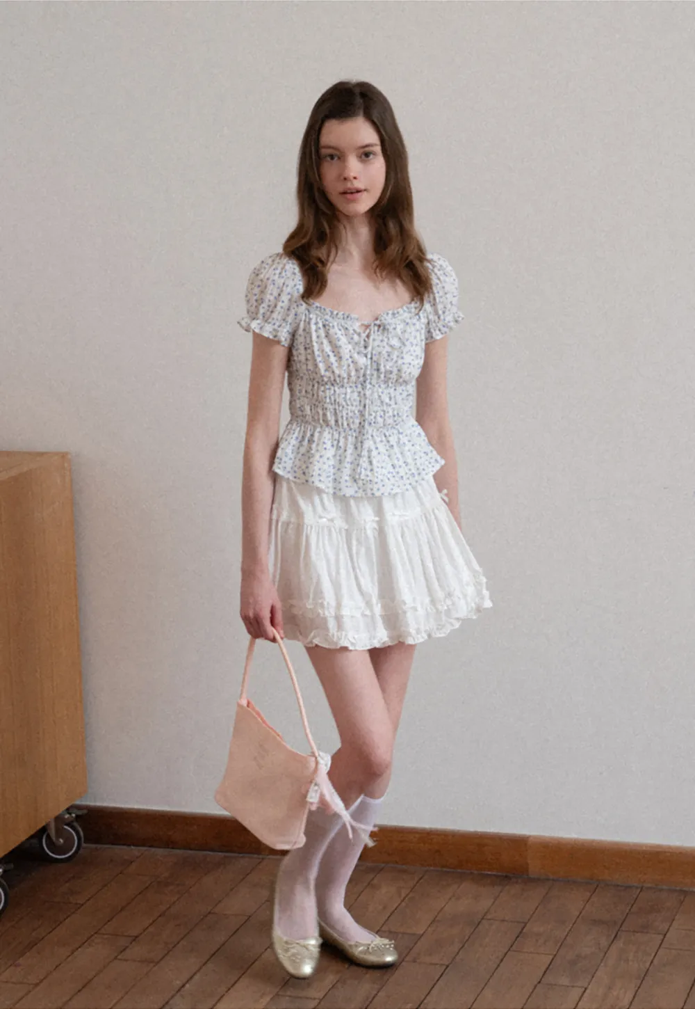 Floral Print Smocked Blouse with Ruffled Sleeves