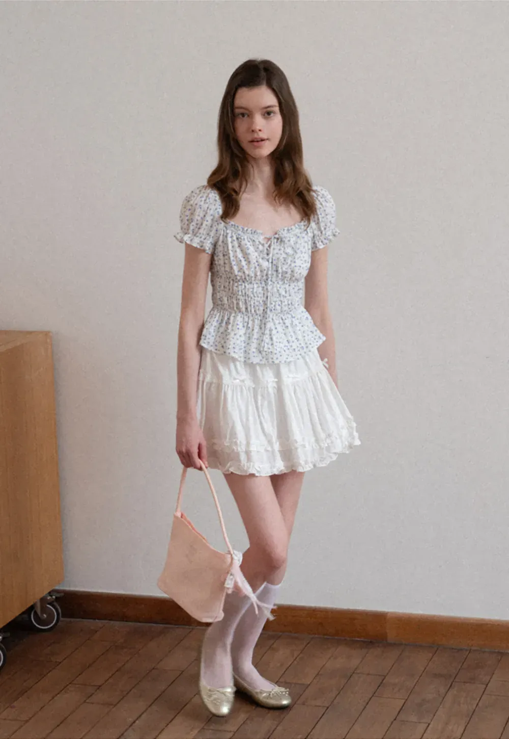 Floral Print Smocked Blouse with Ruffled Sleeves