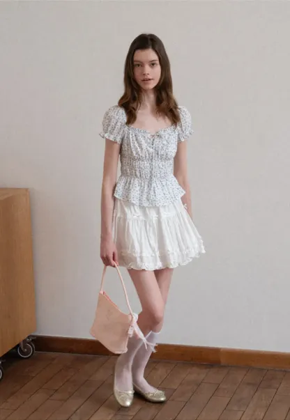 Floral Print Smocked Blouse with Ruffled Sleeves