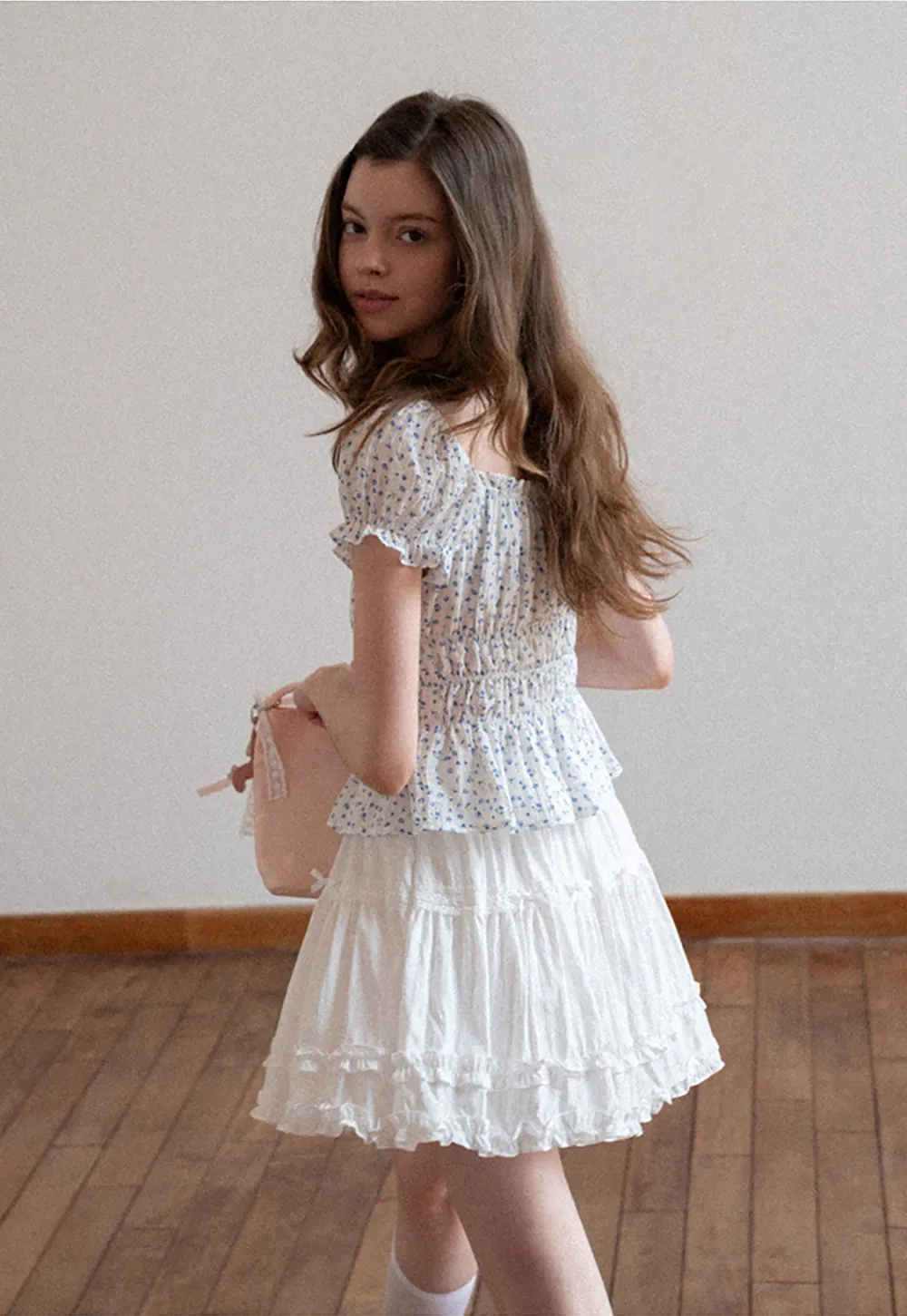 Floral Print Smocked Blouse with Ruffled Sleeves