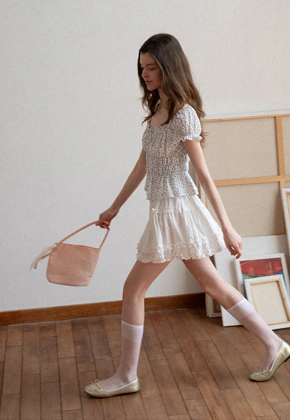 Floral Print Smocked Blouse with Ruffled Sleeves