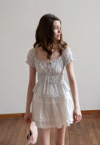 Floral Print Smocked Blouse with Ruffled Sleeves