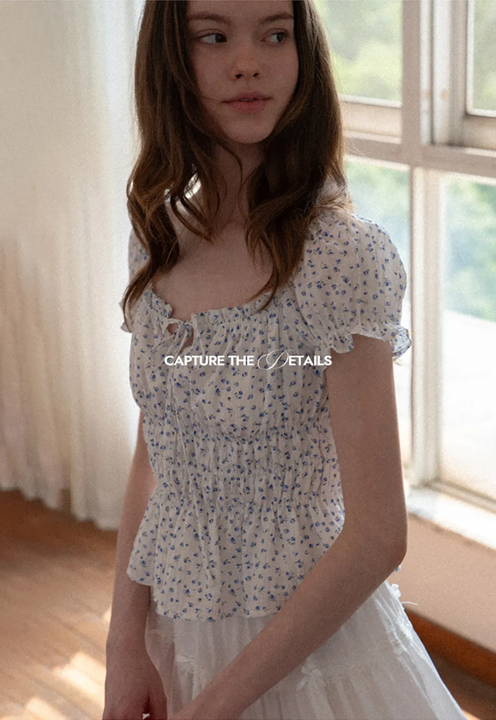 Floral Print Smocked Blouse with Ruffled Sleeves