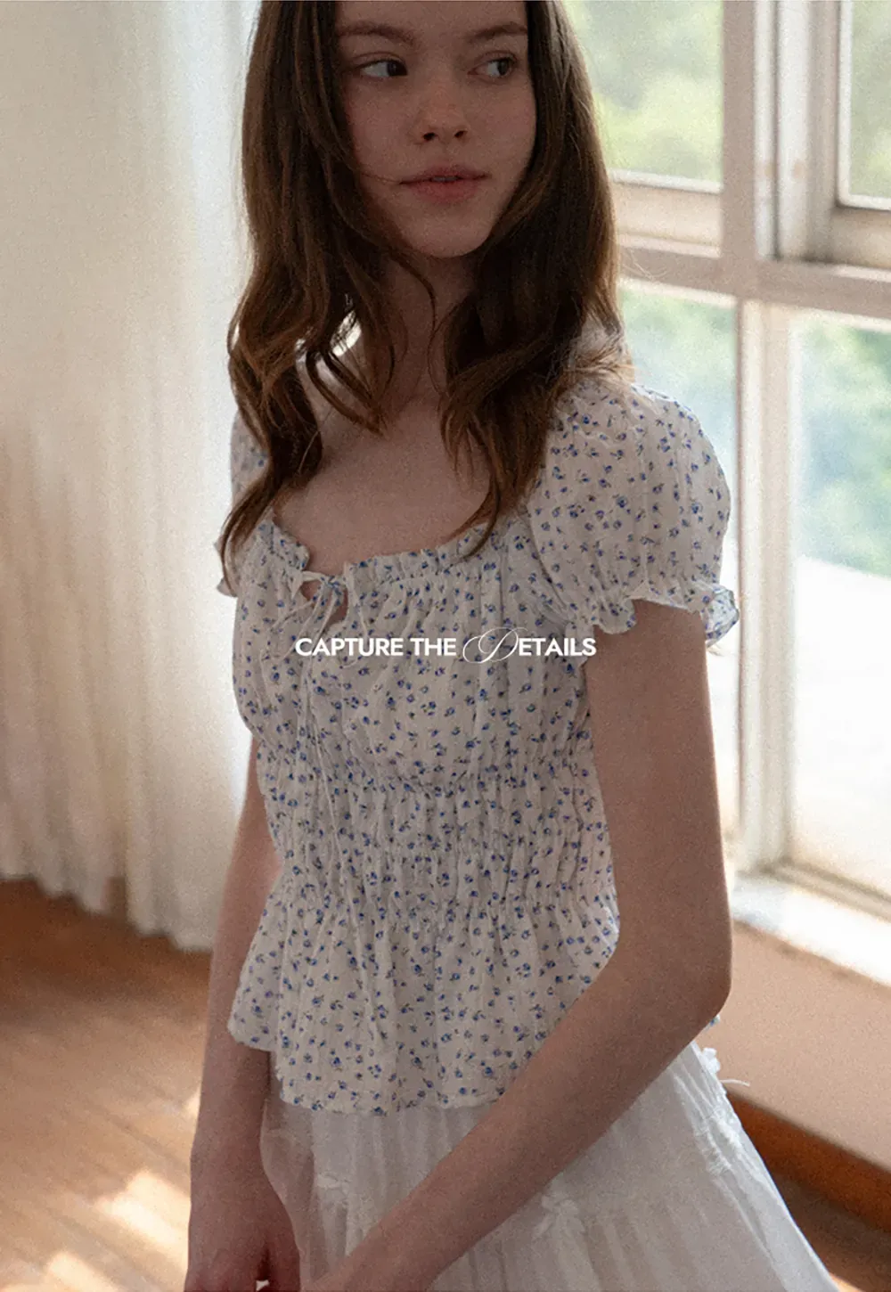 Floral Print Smocked Blouse with Ruffled Sleeves