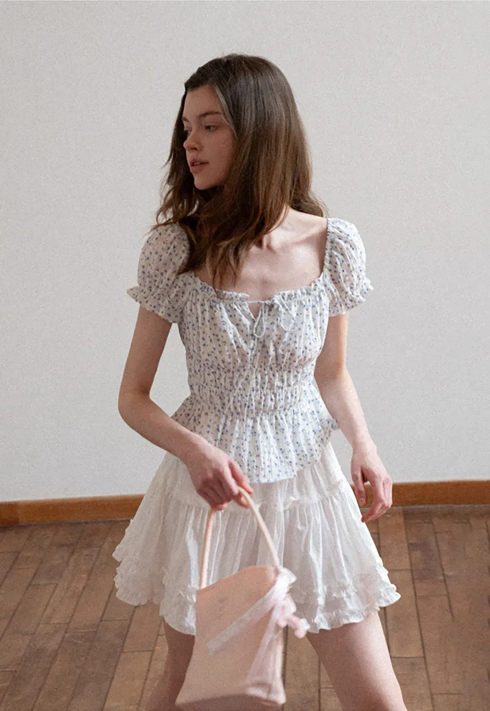 Floral Print Smocked Blouse with Ruffled Sleeves