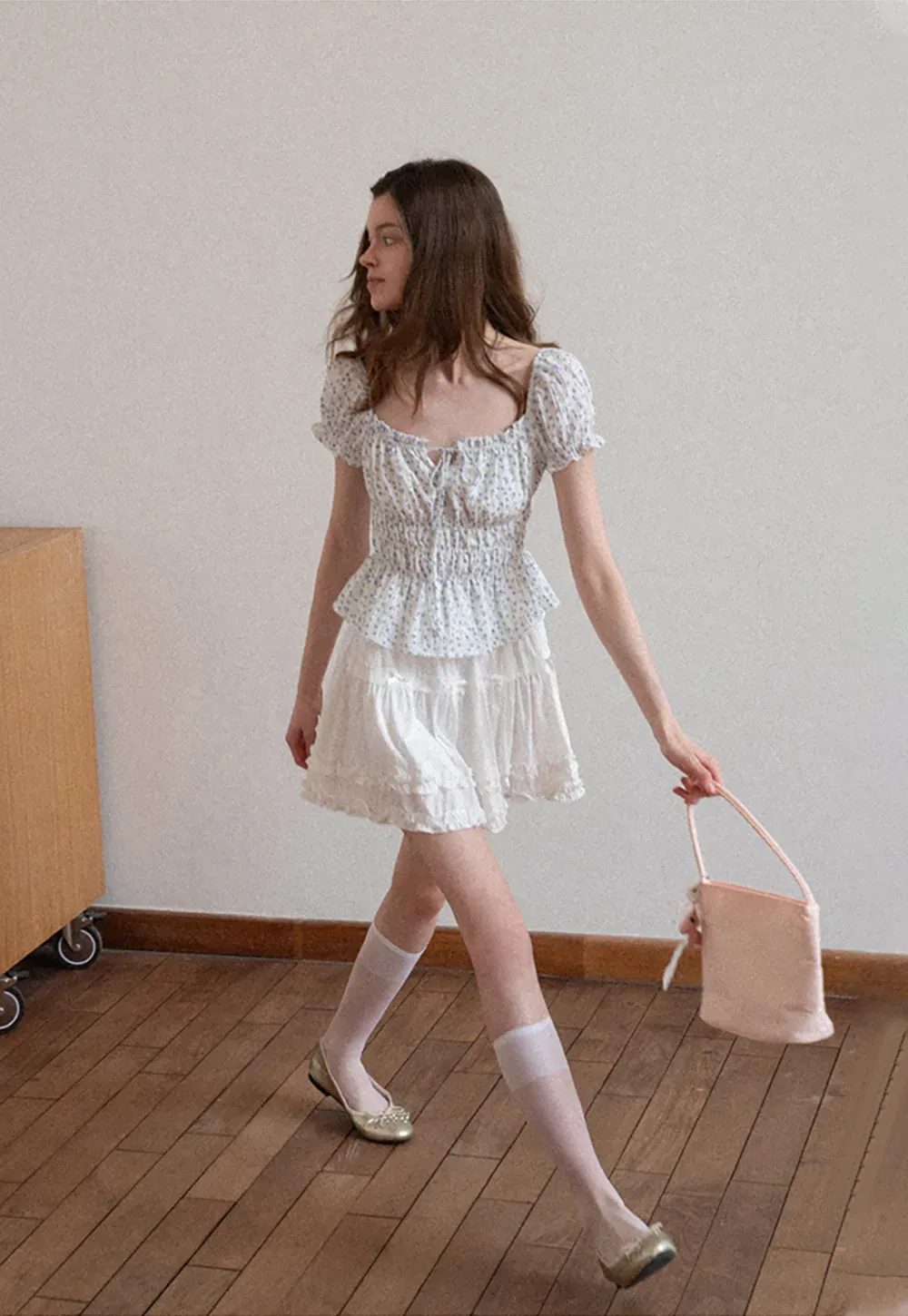 Floral Print Smocked Blouse with Ruffled Sleeves