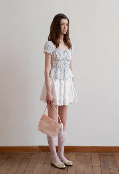 Floral Print Smocked Blouse with Ruffled Sleeves