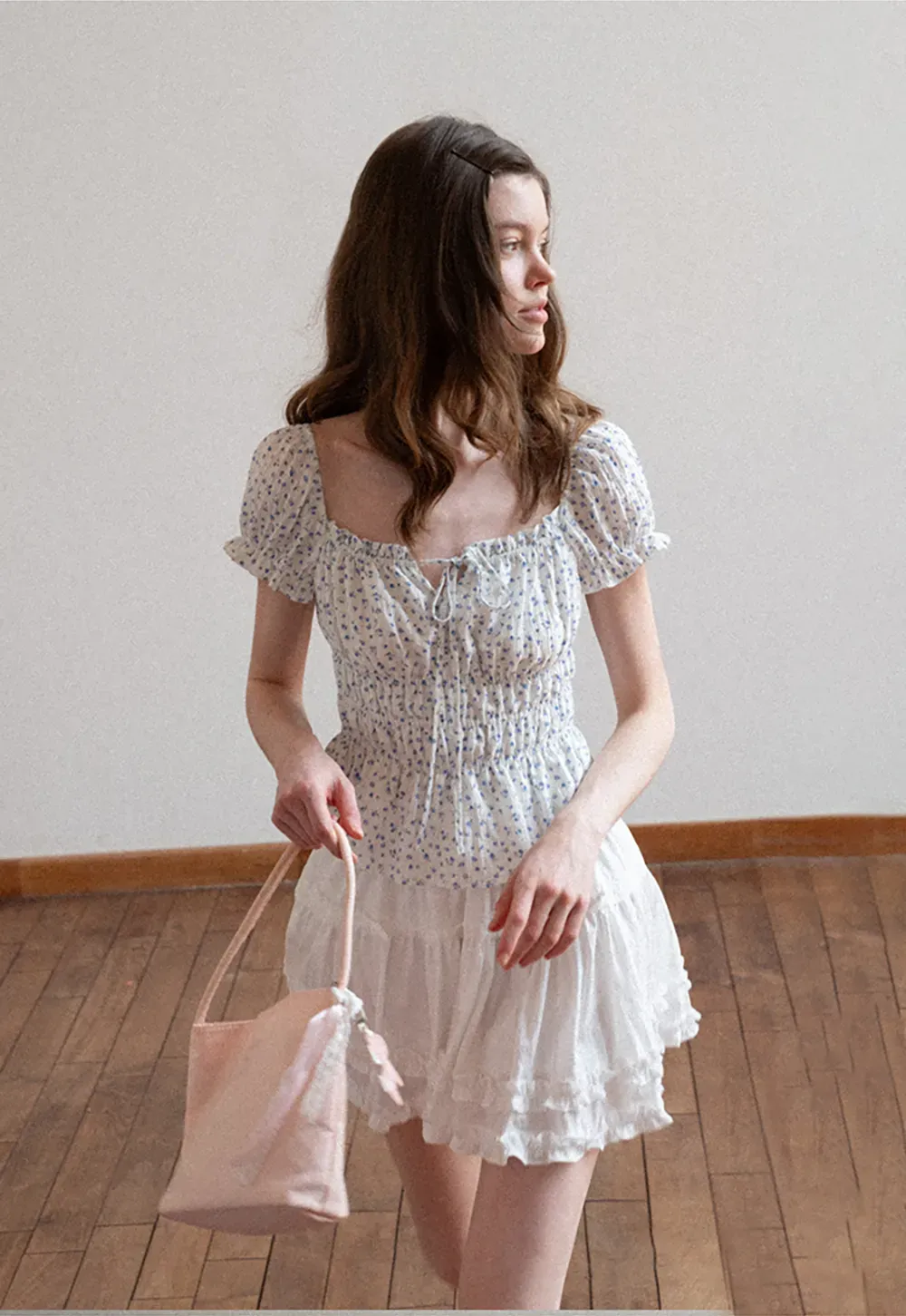 Floral Print Smocked Blouse with Ruffled Sleeves