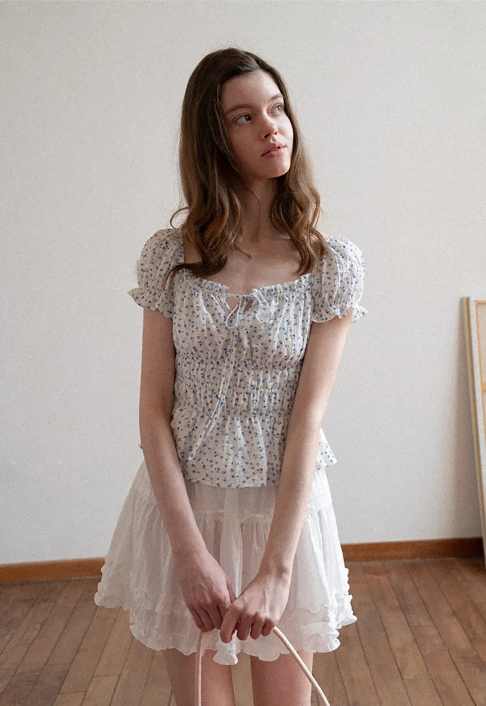 Floral Print Smocked Blouse with Ruffled Sleeves