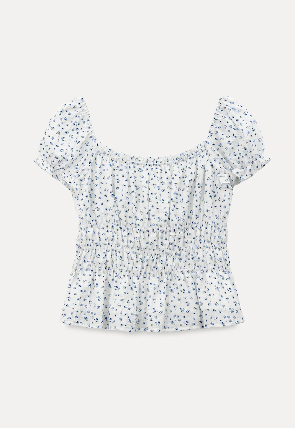 Floral Print Smocked Blouse with Ruffled Sleeves