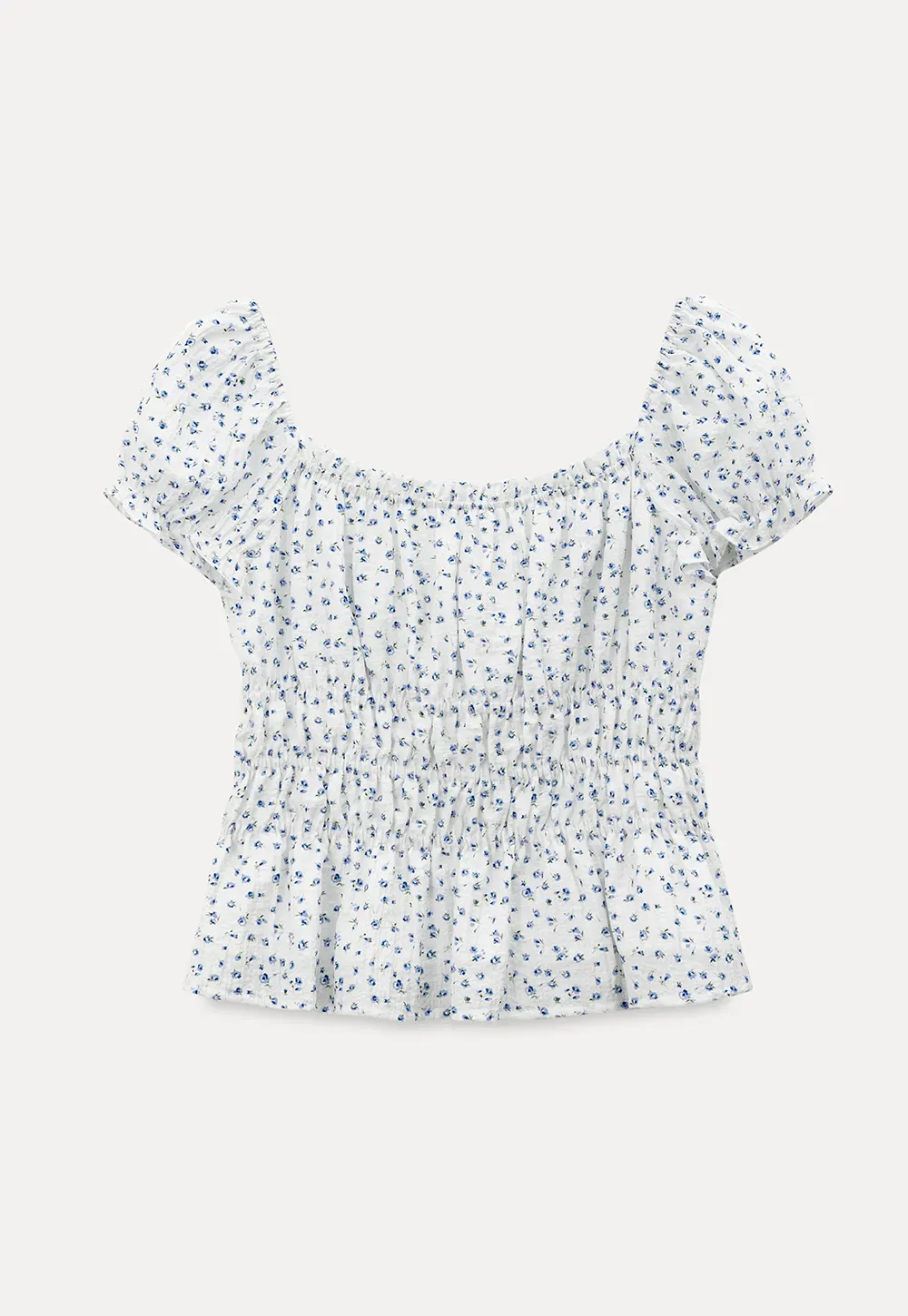 Floral Print Smocked Blouse with Ruffled Sleeves