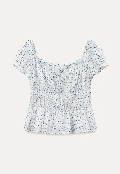 Floral Print Smocked Blouse with Ruffled Sleeves