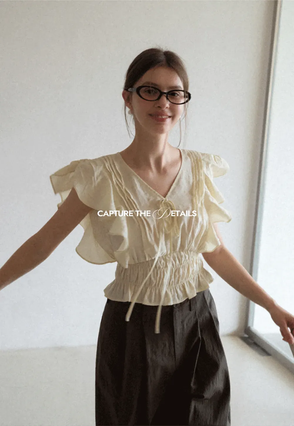 Ruffled Short Sleeve Top with Drawstring Waist