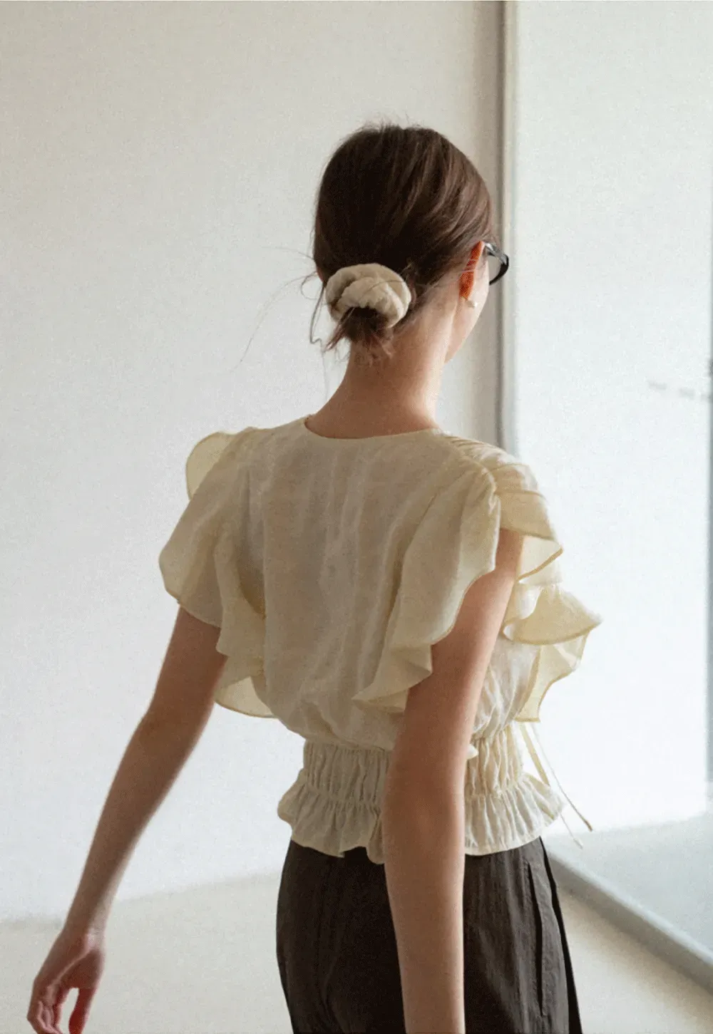 Ruffled Short Sleeve Top with Drawstring Waist