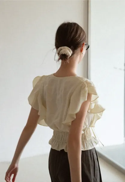 Ruffled Short Sleeve Top with Drawstring Waist