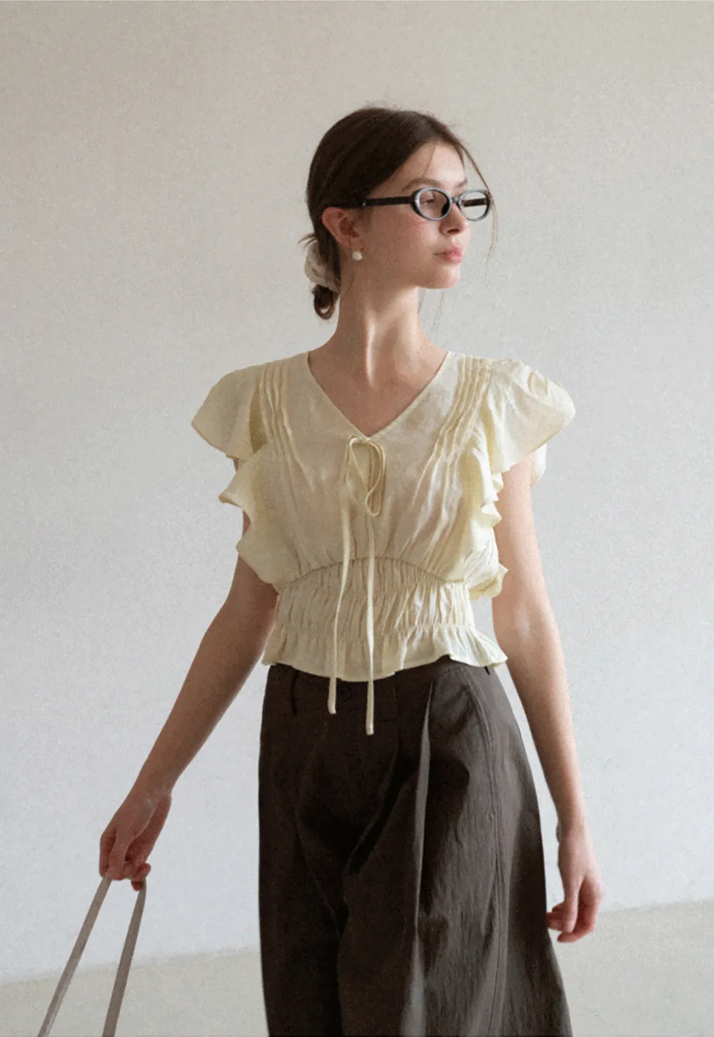 Ruffled Short Sleeve Top with Drawstring Waist
