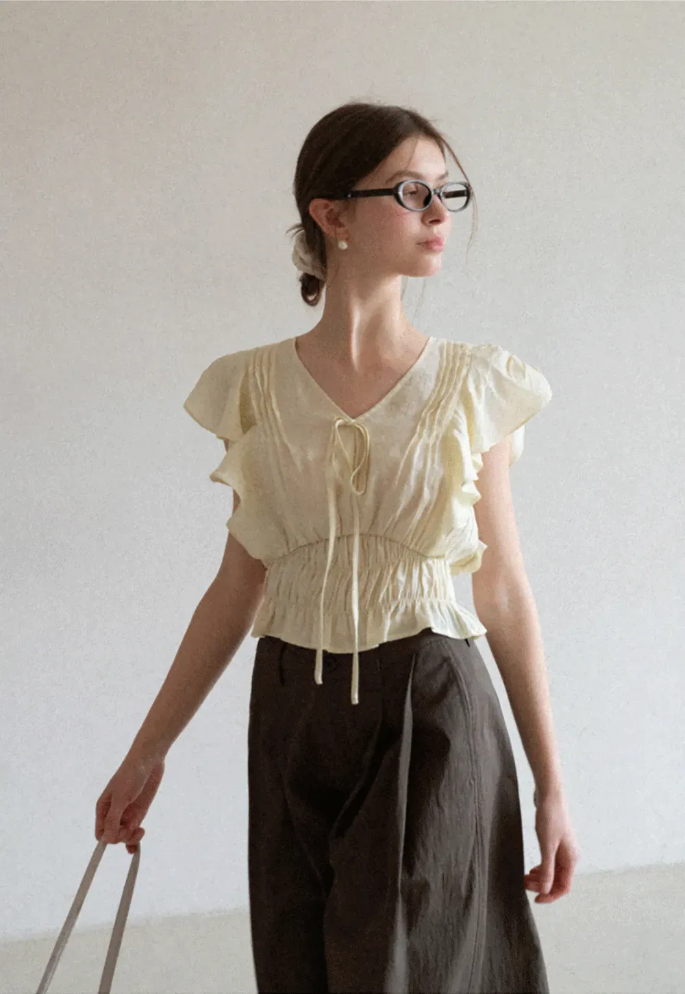 Ruffled Short Sleeve Top with Drawstring Waist