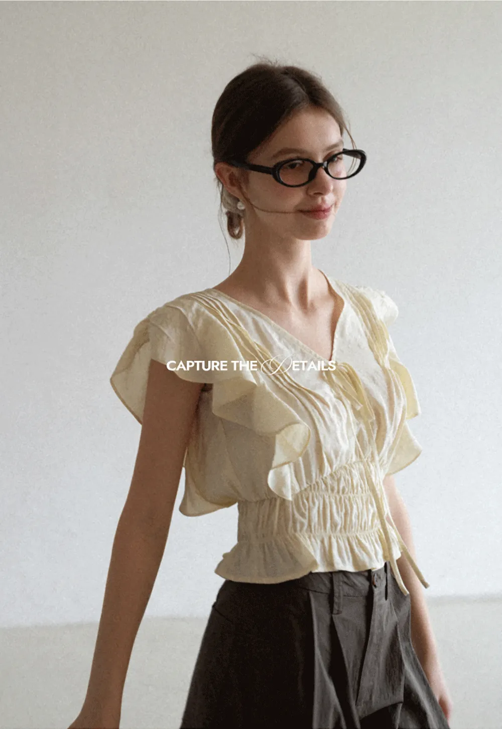 Ruffled Short Sleeve Top with Drawstring Waist