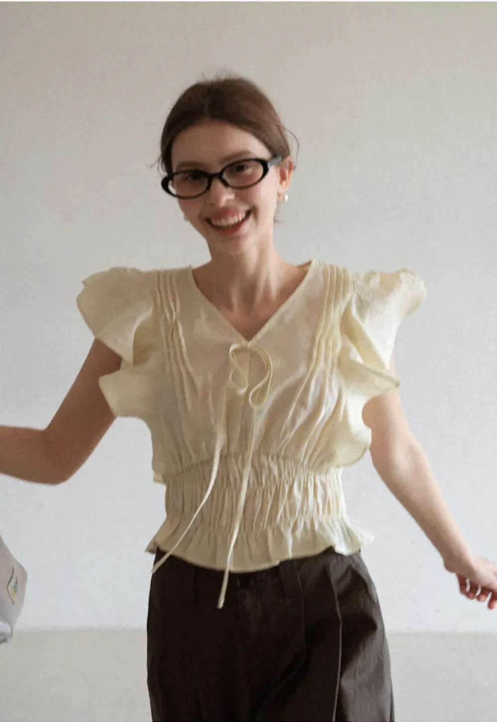 Ruffled Short Sleeve Top with Drawstring Waist