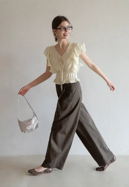 Ruffled Short Sleeve Top with Drawstring Waist