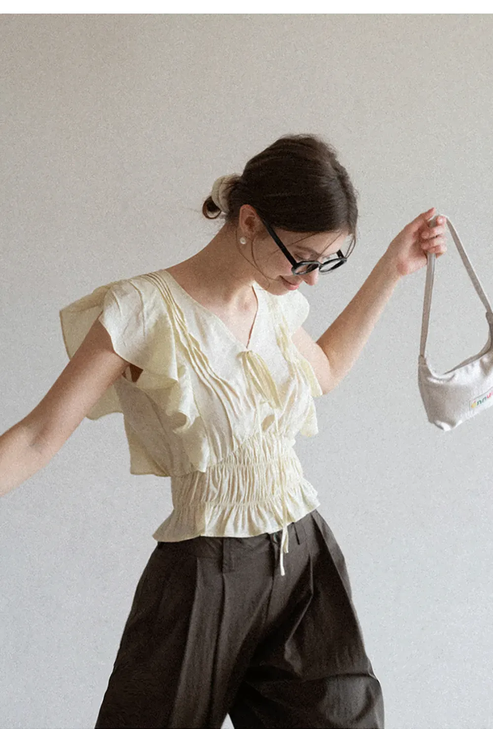 Ruffled Short Sleeve Top with Drawstring Waist