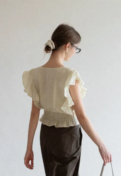 Ruffled Short Sleeve Top with Drawstring Waist