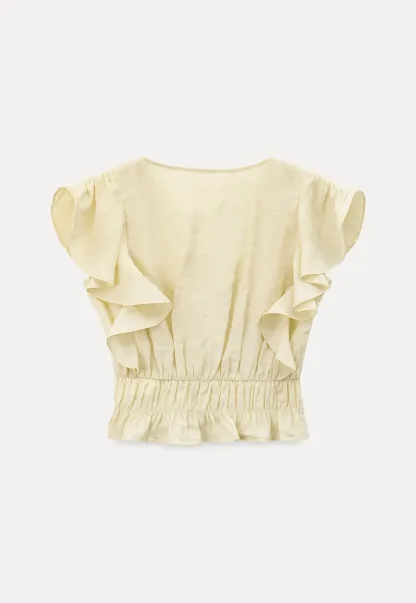 Ruffled Short Sleeve Top with Drawstring Waist