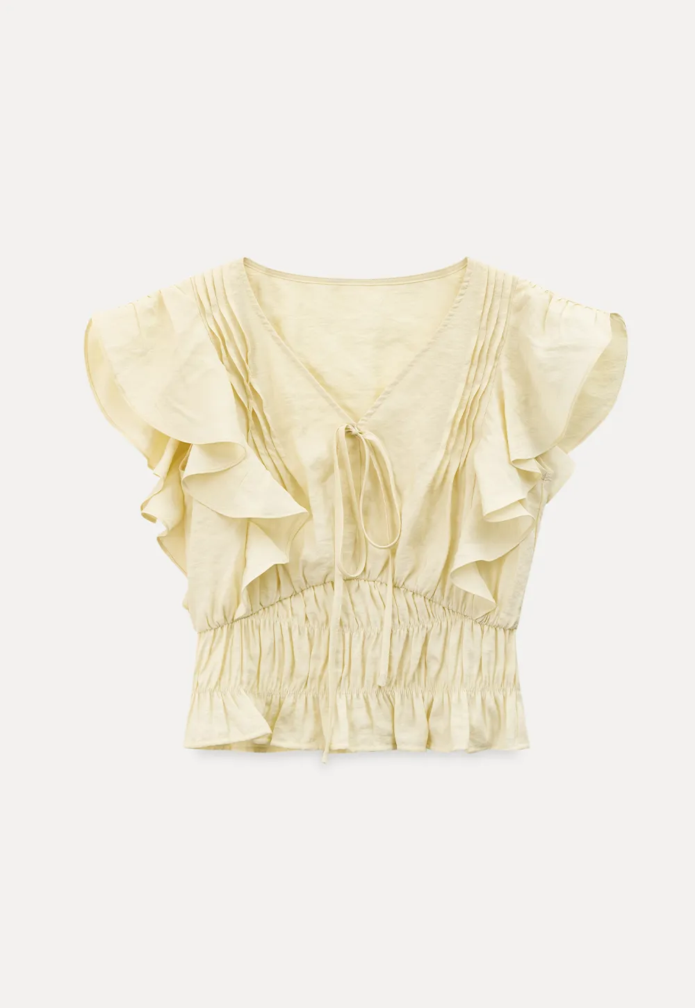 Ruffled Short Sleeve Top with Drawstring Waist