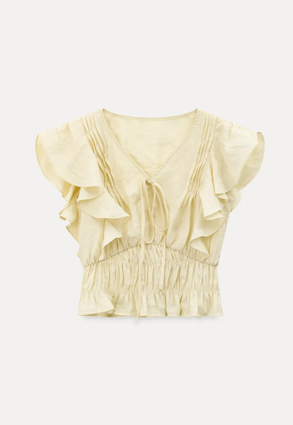 Ruffled Short Sleeve Top with Drawstring Waist