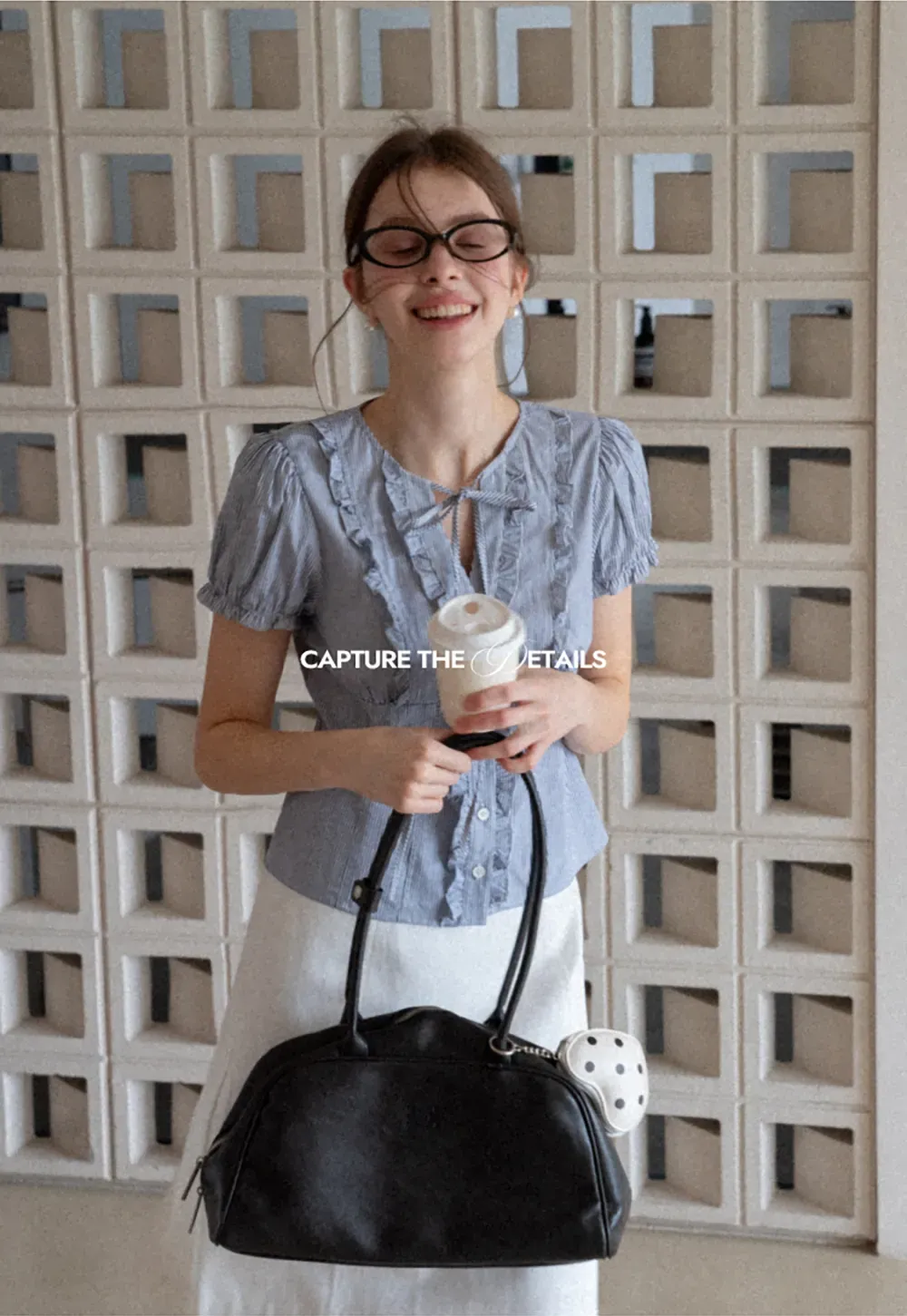 Striped short sleeve shirt with ruffles and tie front