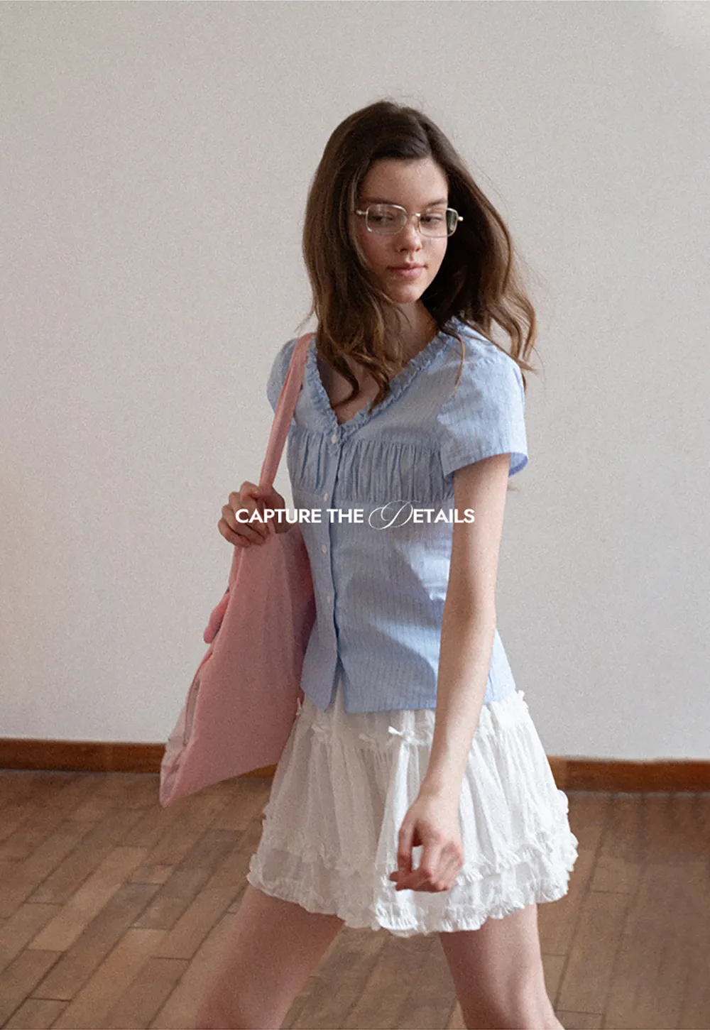 Short Sleeve Button Up Shirt with Ruffled Collar